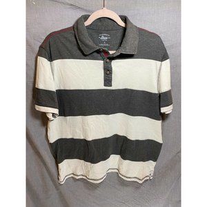 G.H. Bass & Co. Polo Shirt Adult Large‎ Beige Grey Striped Button Rugby Mens.